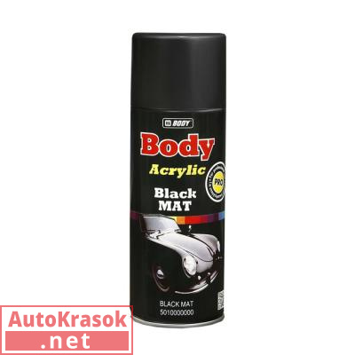 Краска Black MAT, черная матовая, аэрозоль 400 мл, 5010000000 Body HB