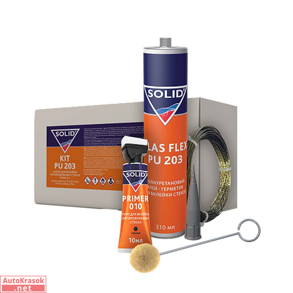 Набор для вклейки автомобильных стекол KIT PU 203, 3-х часовой 310ml, SOLID