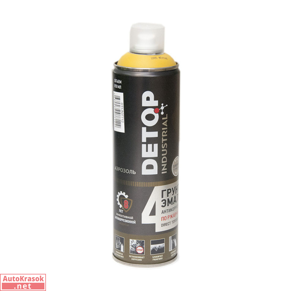 грунт-эмаль по ржавчине №4, Direct Tocoat on Rust, RAL 1005 Желтая, аэрозоль 650 мл, DETOP