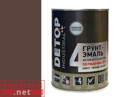 Грунт-эмаль по ржавчине №4, Direct Tocoat on Rust "3в1", RAL 8016 коричневая, 0,75 л, DTI-P07754 DETOP
