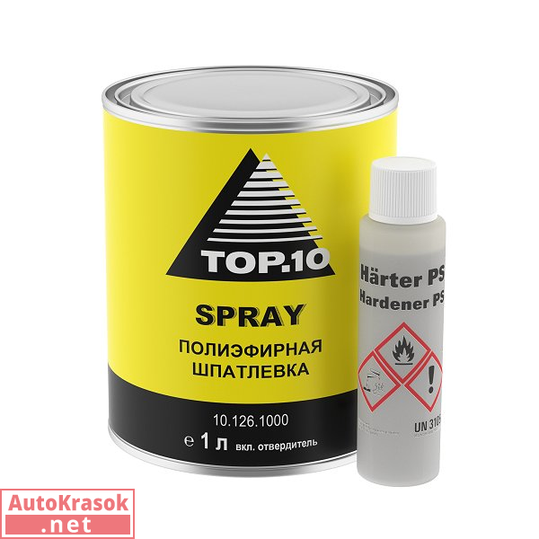 Шпатлевка ТОП10 Spray 1л, черная (с отвердителем), 10.126.1000, TOP.10