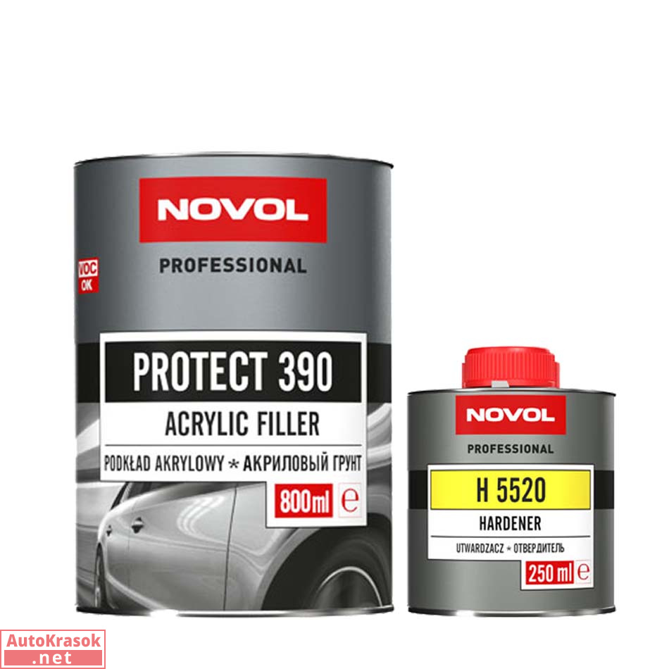 Грунт акриловый PROTECT 390, 4:1, черный (комплект), 0,8+0,2 л, Novol Грунт акриловый PROTECT 390, 4:1, черный (комплект), 0,8+0,2 л, Novol