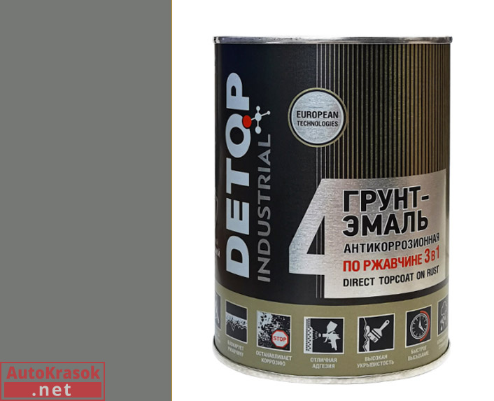 Грунт-эмаль по ржавчине №4, Direct Tocoat on Rust "3в1", RAL 7005 серая, 0,75 л, DETOP