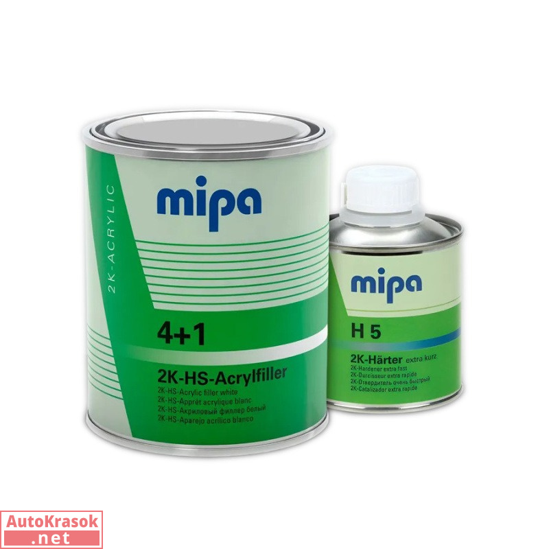 Грунт акриловый 2К 4+1 Acrylfiller, белый, H5 быстрый отвердитель, 1+0.25л (комплект), 228510003+23773, Mipa