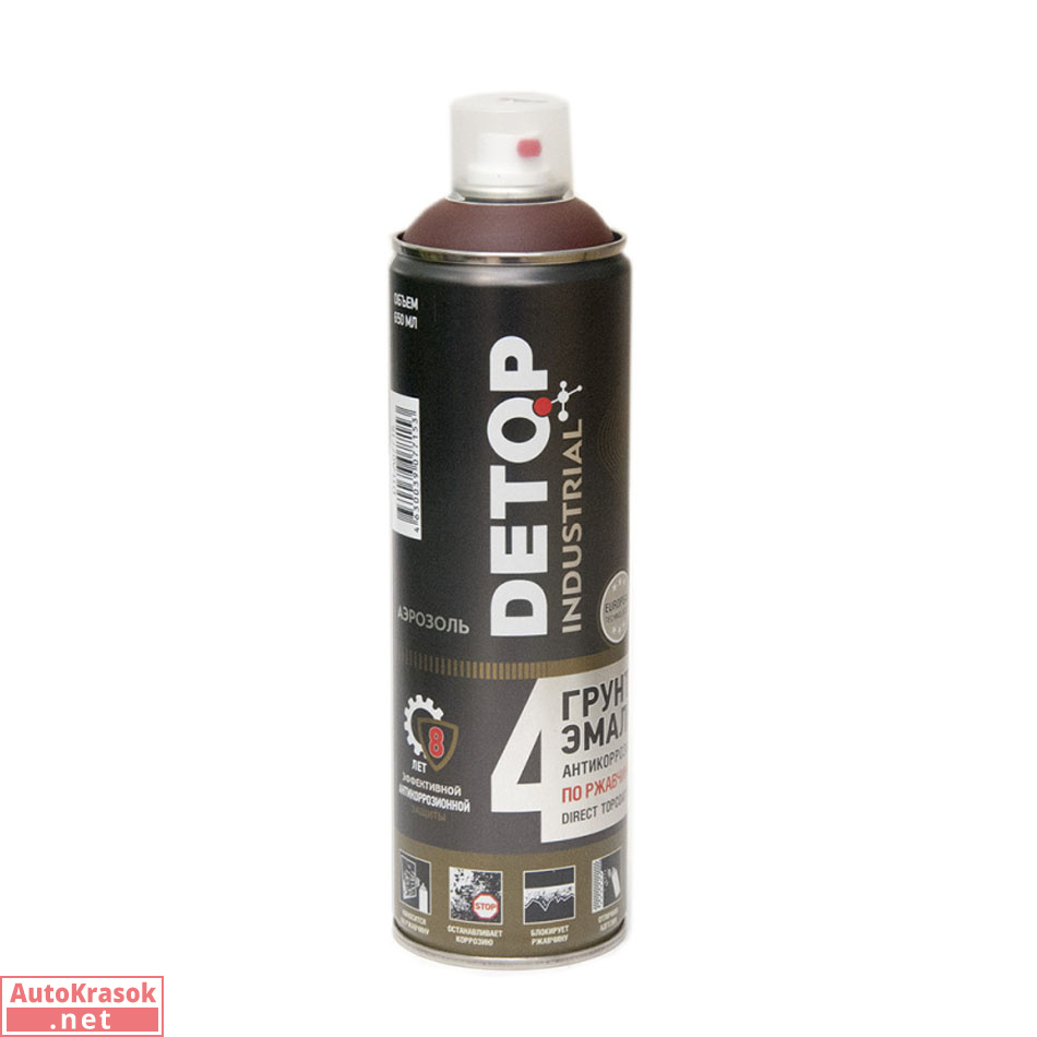 грунт-эмаль по ржавчине №4, Direct Tocoat on Rust, RAL 8016 Коричневая, аэрозоль 650 мл, DETOP