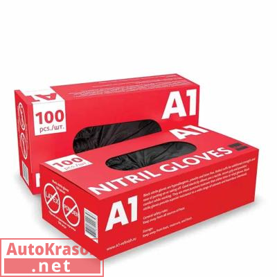Нитриловые перчатки NITRIL GLOVES, черные, размер XL, упаковка 100 шт, A1-Gloves-XL, A1