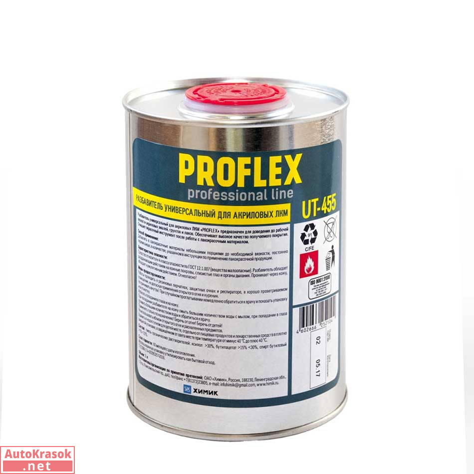 Разбавитель для акриловых ЛКМ PROFLEX UT-455, банка 1 л, Химик