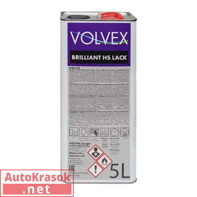 Лак акриловый прозрачный, BRILLIANT HS, устойчивый к царапинам, 5 л (отвердитель отдельно), 34460369, VOLVEX