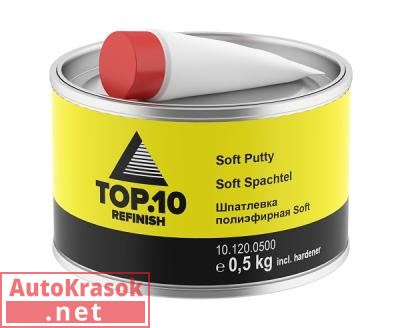 Шпатлевка полиэфирная Soft, наполняющая, желтая, 0,5 кг, 10.120.0500, TOP.10