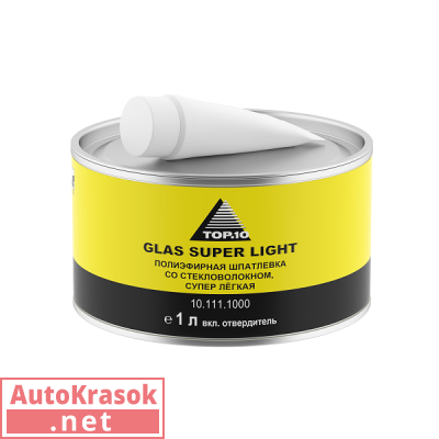 Шпатлевка ТОП10 GLAS SUPER LIGHT со стекловолокном, 1 л, 10.111.1000, TOP.10