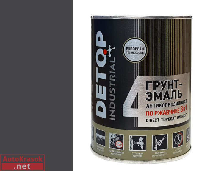 Грунт-эмаль по ржавчине №4, Direct Tocoat on Rust "3в1", RAL 9004 черная, 0,75 л, DETOP