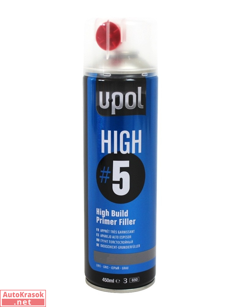 HIGH#5 Грунт толстослойный, серый, аэрозоль, 450 мл, U-POL