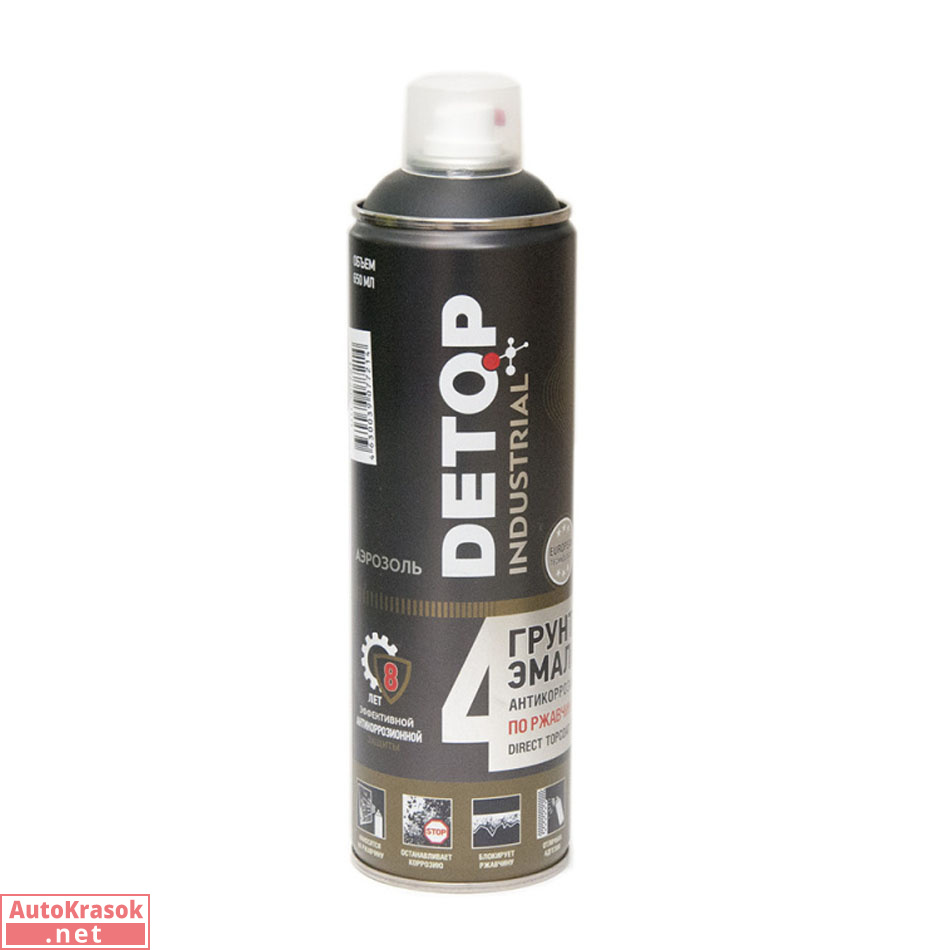 грунт-эмаль по ржавчине №4, Direct Tocoat on Rust, RAL 9004 Черная, аэрозоль 650 мл, DETOP грунт-эмаль по ржавчине №4, Direct Tocoat on Rust, RAL 9004 Черная, аэрозоль 650 мл, DETOP