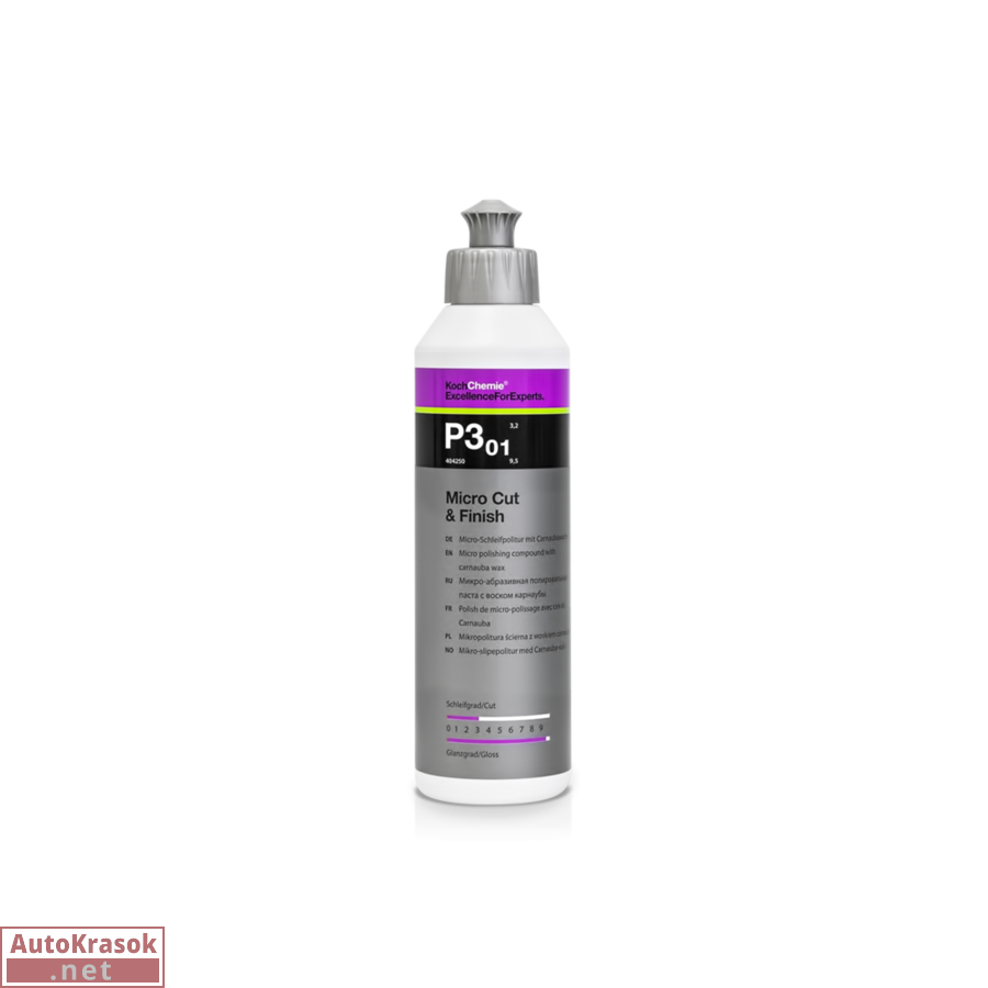 MICRO CUT & FINISH P3.01 - Антиголограммная финишная абразивная паста с воском карнауба (250 мл), 404250, Koch Chemie