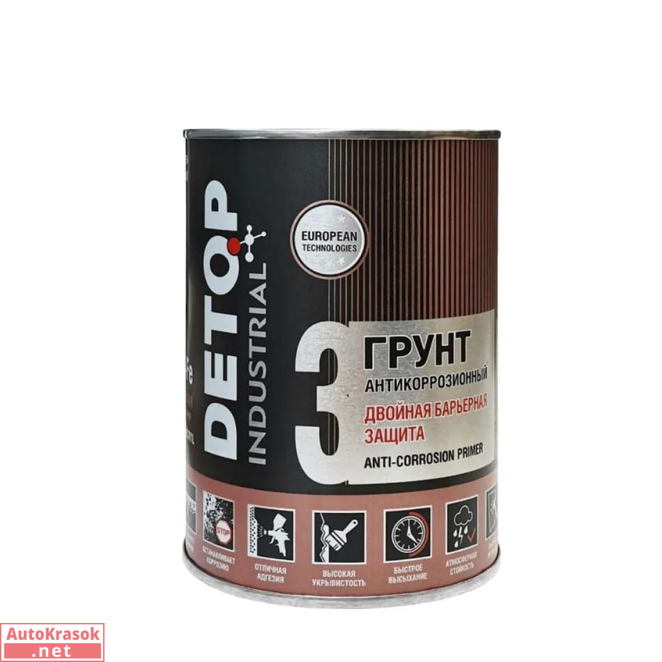 Грунт "двойная барьерная защита" №3, Anti-Corrosion Primer, цвет красно-коричневый, 0,75 л, DETOP