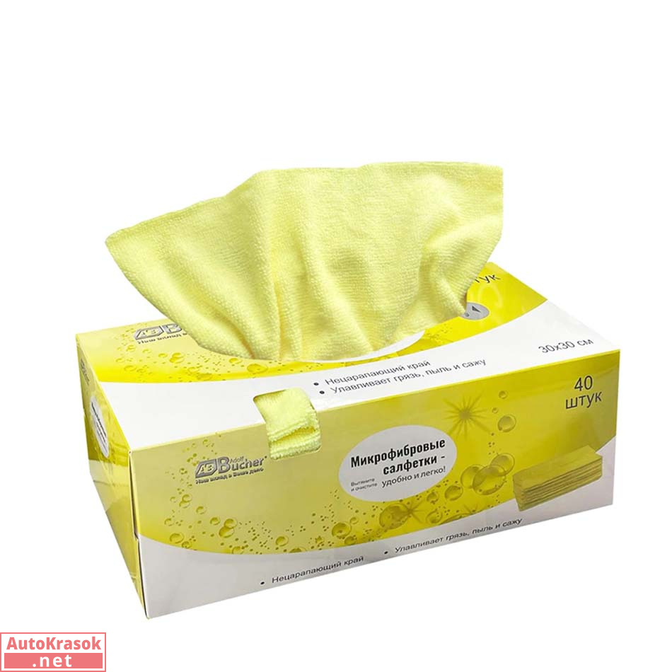 Салфетка из микрофибры в диспенсере, 30*30 см, цвет желтый, 200 гр., 40 шт в коробке, 12.0077.40.Y, Adolf Bucher