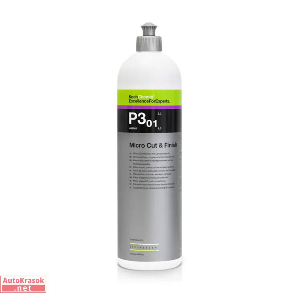 MICRO CUT & FINISH P3.01 - Антиголограммная финишная абразивная паста с воском карнауба (1 л), 404001, Koch Chemie