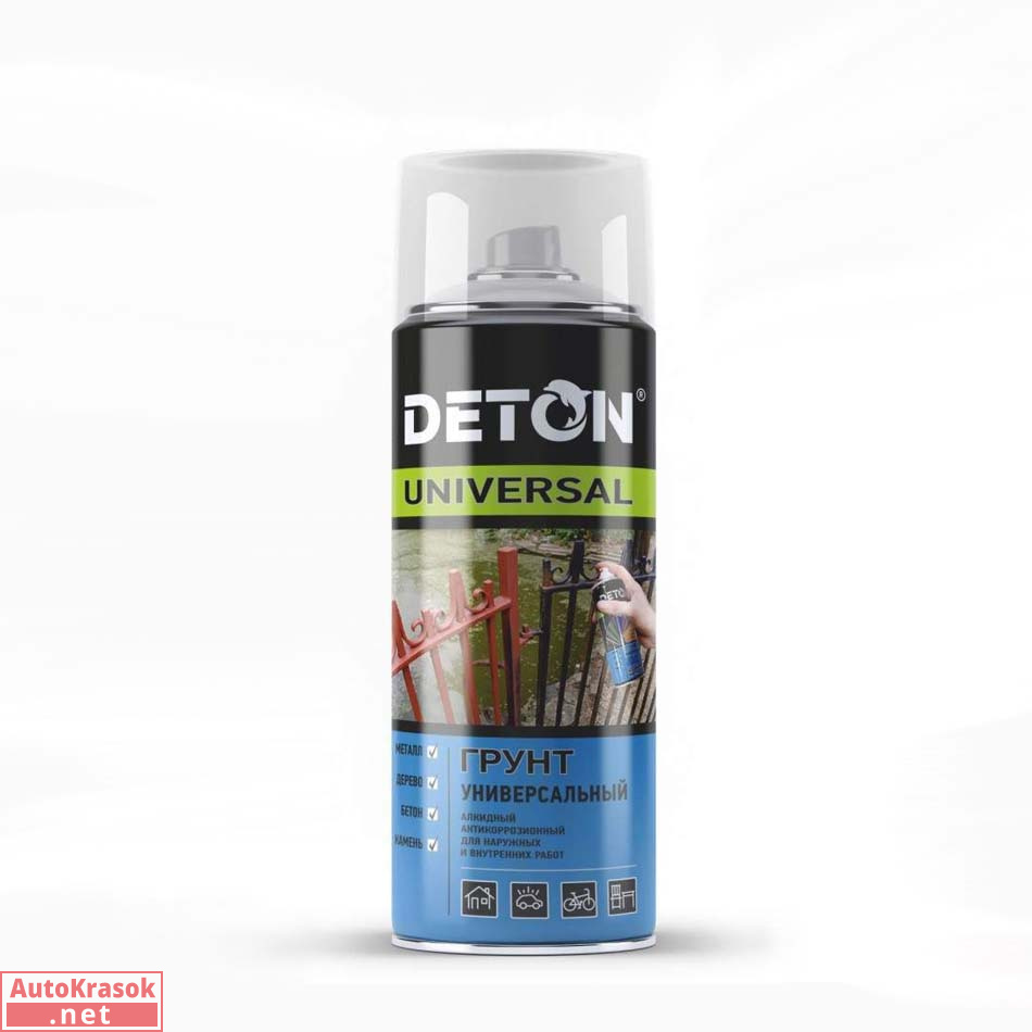 Грунт алкидный Universal черный, аэрозоль 520 мл, DETON