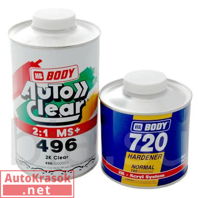 Лак 496 HS Боди, уп. 1л + 0,5 л отвердитель 720, 4960100001+7290000000, Body HB