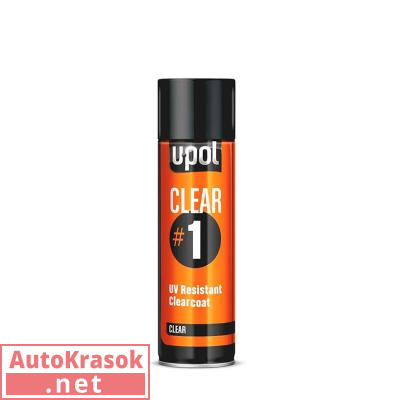 Лак CLEAR#1 UV устойчивый с высоким глянцем прозрачный, аэрозоль 450 мл, CLEAR/AL, U-POL
