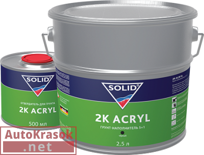 Грунт акриловый толстослойный 2K ACRYL 5+1, черный, 2,5+0,5 л (комплект) 331.2504, SOLID