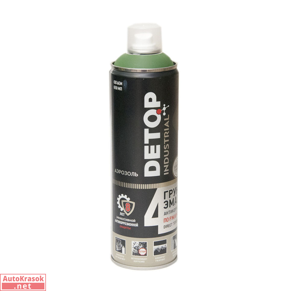 грунт-эмаль по ржавчине №4, Direct Tocoat on Rust, Хаки, аэрозоль 650 мл, DETOP