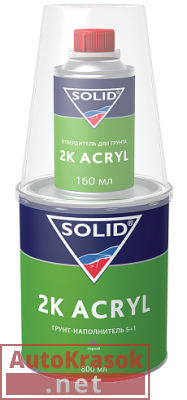 Грунт акриловый толстослойный 2K ACRYL 5+1, серый, 0,8+0,16 л (комплект) 331.0963, SOLID
