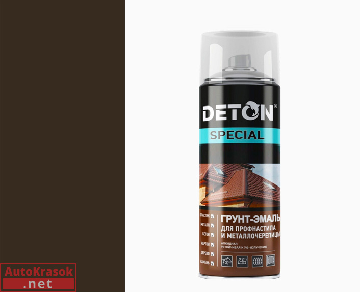Грунт-эмаль для профнастила и МЧ (Special), алкидная RAL RR32, темно-коричневая, аэрозоль 520 мл, DTN-A07298, DETON