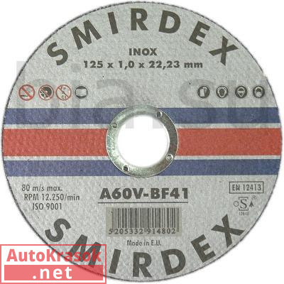 Отрезной диск по нержавеющей стали, Inox Cutting Wheels, D=125*1 мм, 914125100, SMIRDEX