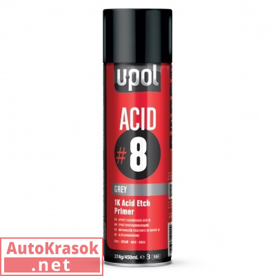 Грунт протравливающий ACID#8 серый, баллон 450 мл ACID/AL, U-POL
