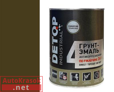 Грунт-эмаль по ржавчине №4, Direct Tocoat on Rust "3в1", хаки (защитная), 0,75 л, DTI-P07786 DETOP