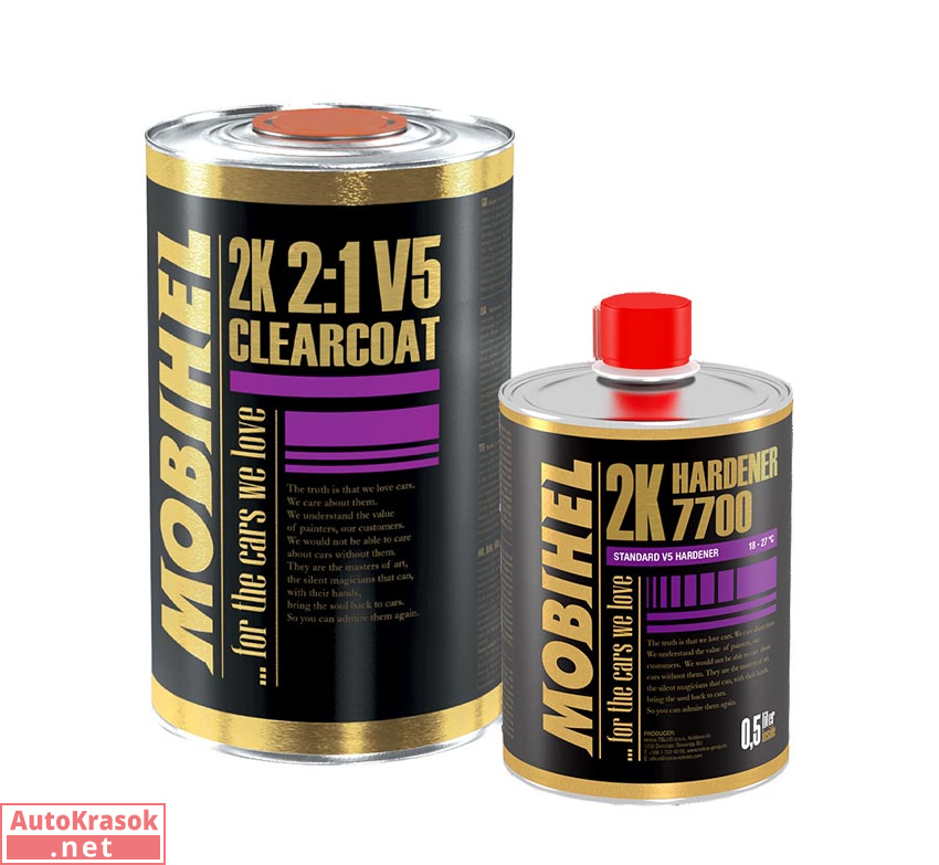 Бесцветный лак 2К 2+1 V5 Anti-Scratch + отвердитель 7700, 1л+0,5л (комплект), MOBIHEL