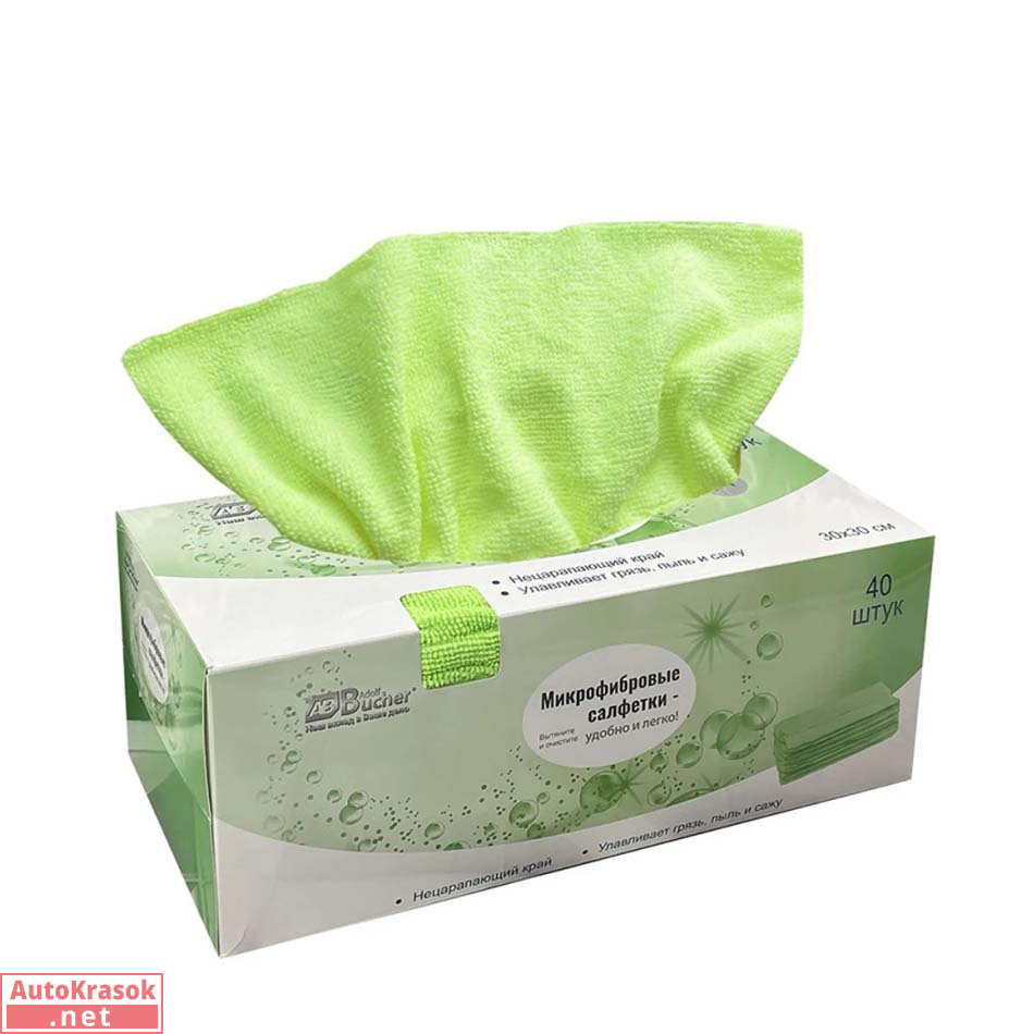 Салфетка из микрофибры в диспенсере, 30*30 см, цвет зеленый, 200 гр., 40 шт в коробке, Adolf Bucher