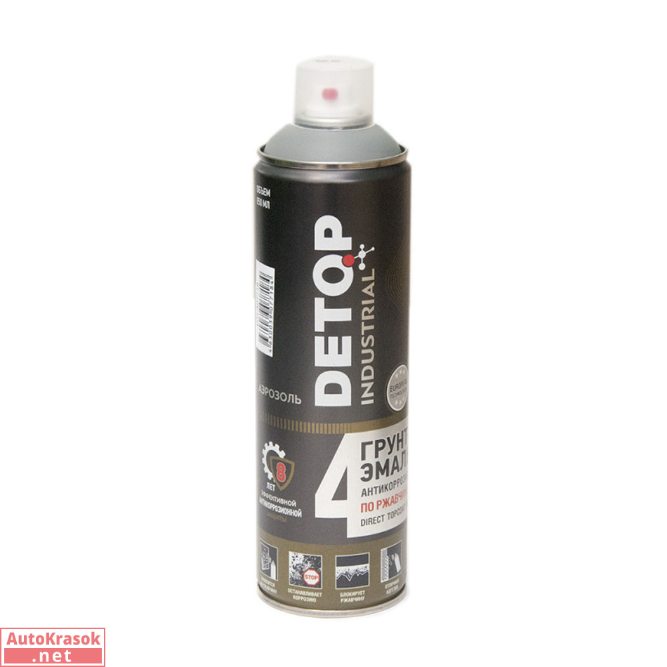 грунт-эмаль по ржавчине №4, Direct Tocoat on Rust, RAL 7005 Серая, аэрозоль 650 мл, DETOP