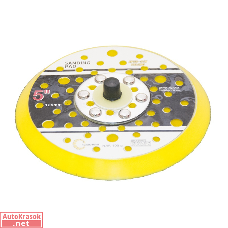 Оправка пластиковая для шлифмашины, полутвердая с липучкой, 125 мм, 48 отерстий, 5065905, Китай/Россия