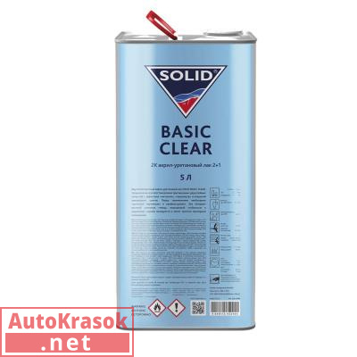 Лак акрил-уретановый 2+1, SOLID BASIC CLEAR, 5 л (отв. отдельно), 322.5000, SOLID