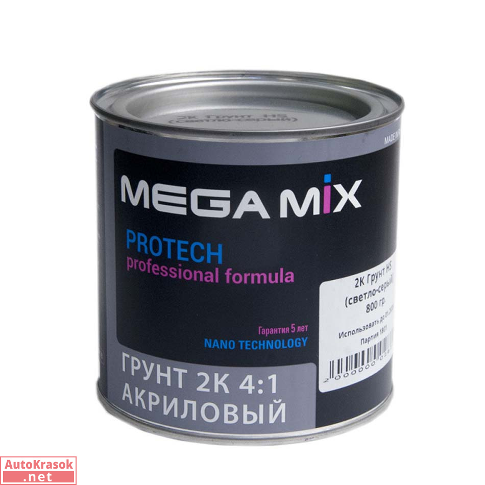 Грунт акриловый 2К HS 4+1, светло-серый, 0,8л (отвердитель отдельно), MegaMix Грунт акриловый 2К HS 4+1, светло-серый, 0,8л (отвердитель отдельно), MegaMix